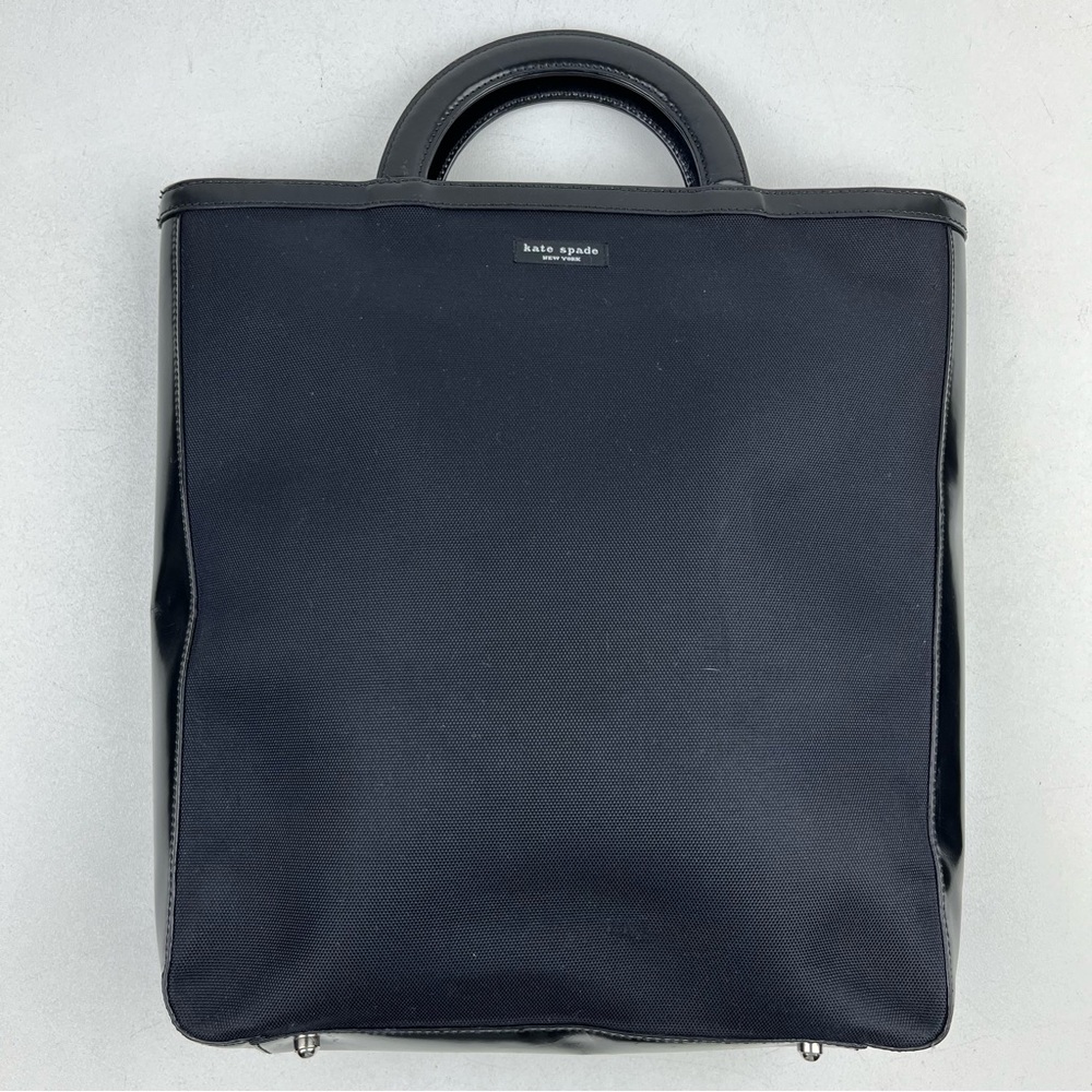 Kate Spade New York Black Vertical Bag Nylon Pique Leather Trim Made in Italy